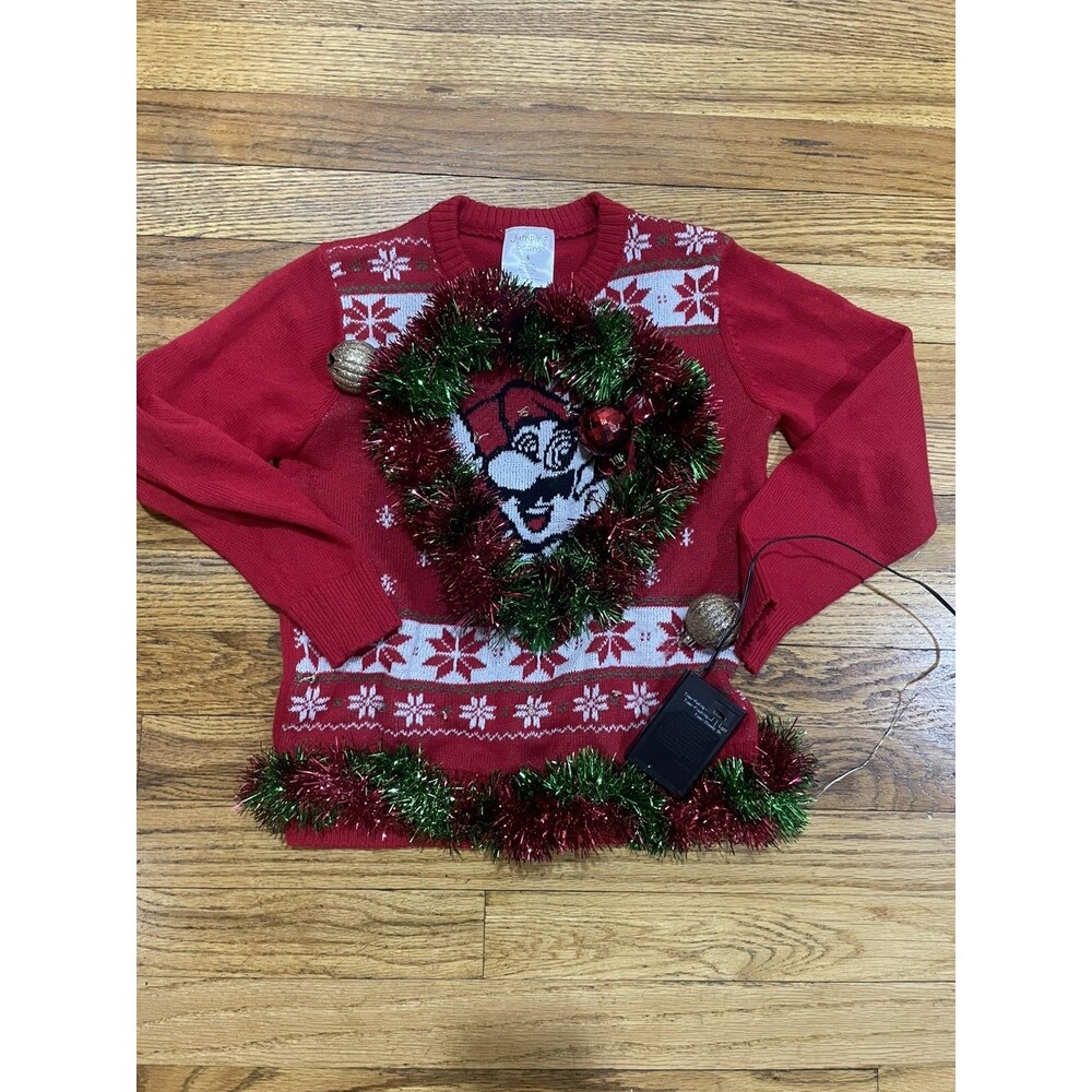 Disney Mickey Mouse Christmas Holiday Sweater Top Size 6 Hand Decorated